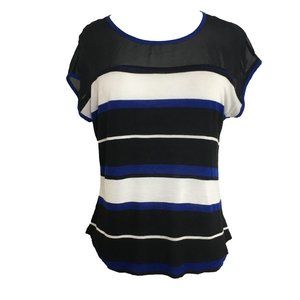 E Hanger M Womens Shirt Black Blue Stripe Size Small Sheer Shoulder